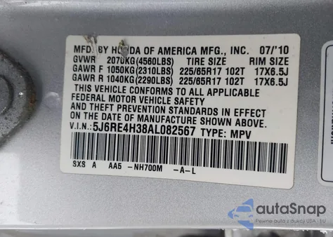 2010 Honda Cr-V Lx из США, поврежденный, VIN 5J6RE4H38AL082567